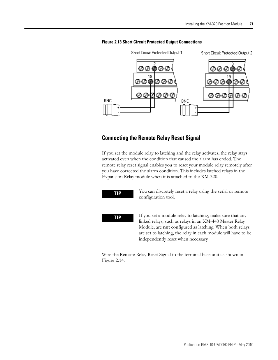 Connecting the remote relay reset signal | Rockwell Automation 1440-TPS02-01RB XM-320 Position Module User Manual | Page 35 / 127