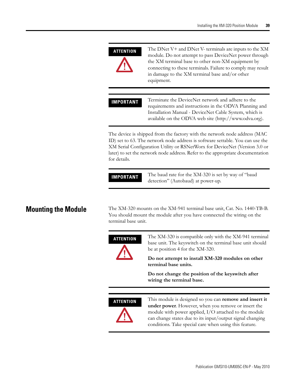 Mounting the module | Rockwell Automation 1440-TPS02-01RB XM-320 Position Module User Manual | Page 47 / 127