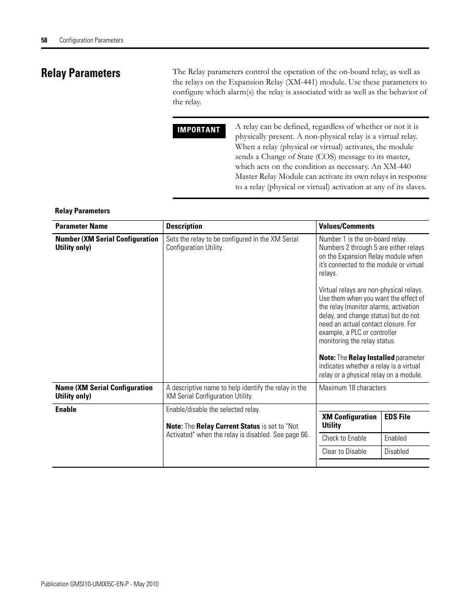 Relay parameters | Rockwell Automation 1440-TPS02-01RB XM-320 Position Module User Manual | Page 66 / 127