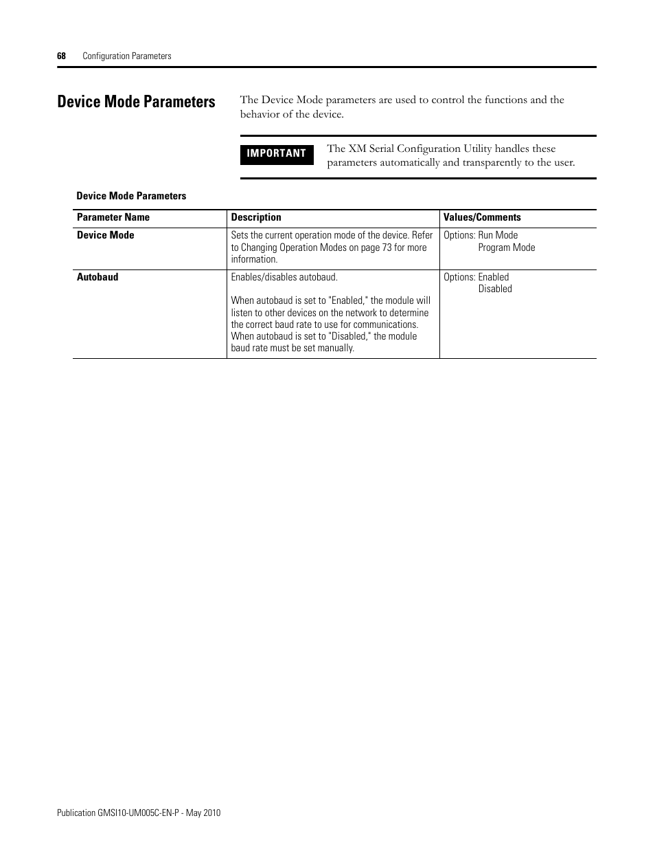 Device mode parameters | Rockwell Automation 1440-TPS02-01RB XM-320 Position Module User Manual | Page 76 / 127