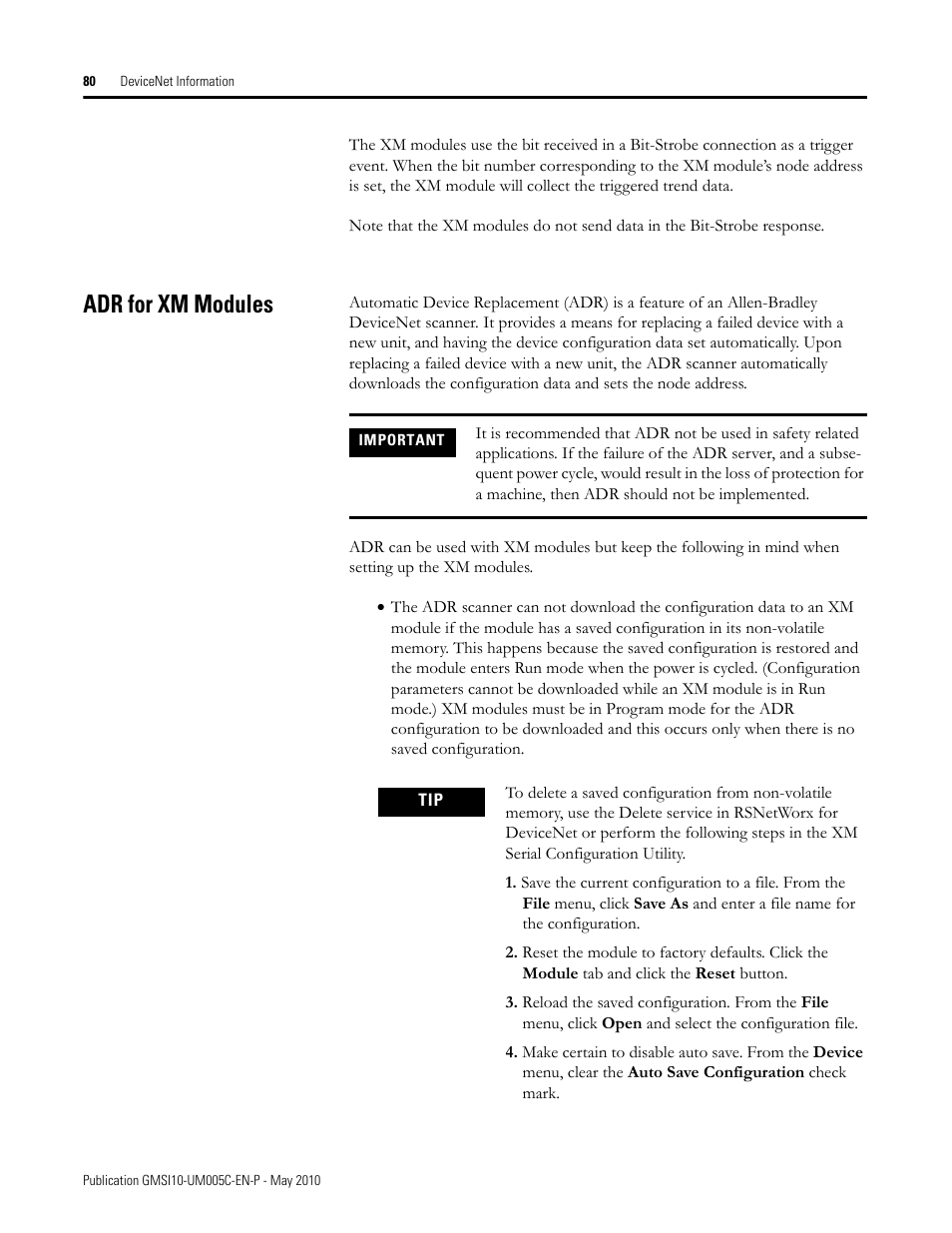 Adr for xm modules | Rockwell Automation 1440-TPS02-01RB XM-320 Position Module User Manual | Page 88 / 127