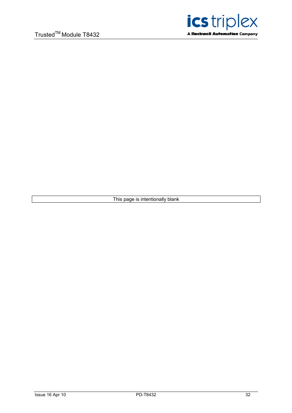 Trusted, Module t8432 | Rockwell Automation T8432 Trusted Dual Vdc Analogue Input Module - 60 Channel User Manual | Page 32 / 33