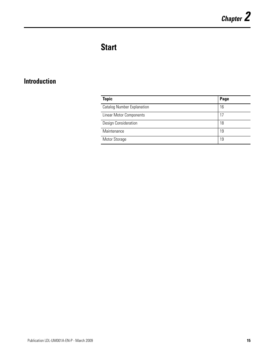 Start, Introduction, Chapter 2 | Chapter | Rockwell Automation LDL Ironless Linear Servo Motors User Manual | Page 15 / 84