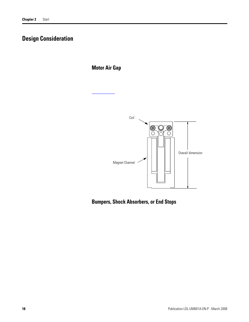 Design consideration, Motor air gap, Bumpers, shock absorbers, or end stops | Rockwell Automation LDL Ironless Linear Servo Motors User Manual | Page 18 / 84
