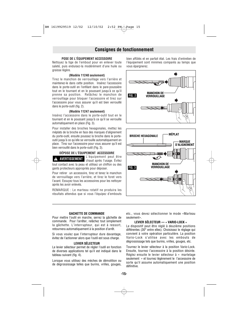 Consignes de fonctionnement | Bosch 11247 User Manual | Page 15 / 28