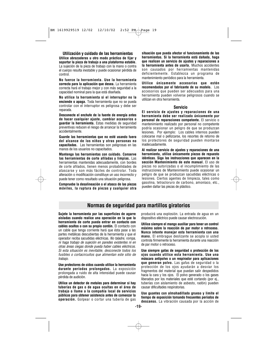 Normas de seguridad para martillos giratorios | Bosch 11247 User Manual | Page 19 / 28