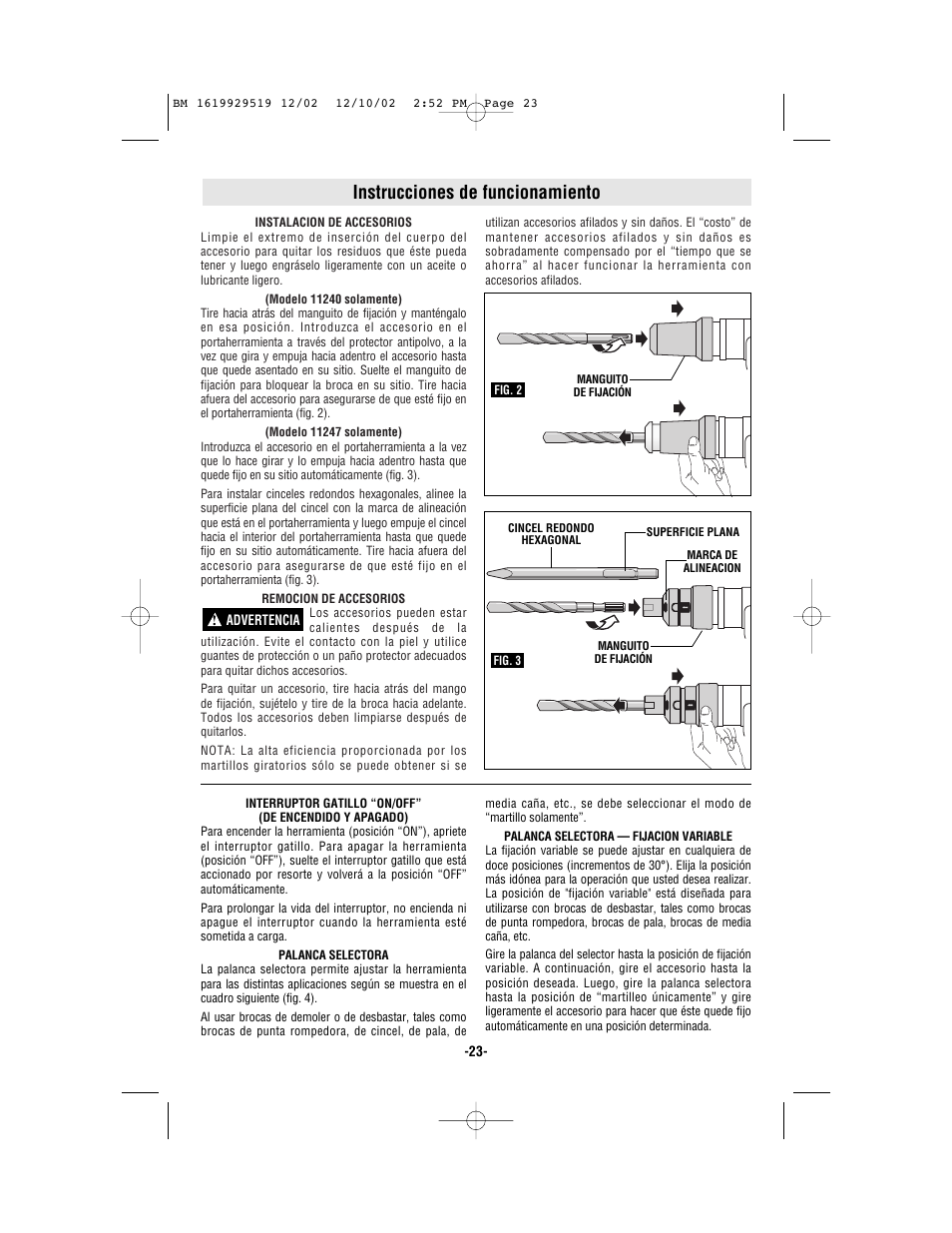 Instrucciones de funcionamiento | Bosch 11247 User Manual | Page 23 / 28