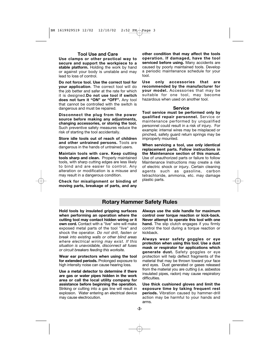 Rotary hammer safety rules | Bosch 11247 User Manual | Page 3 / 28