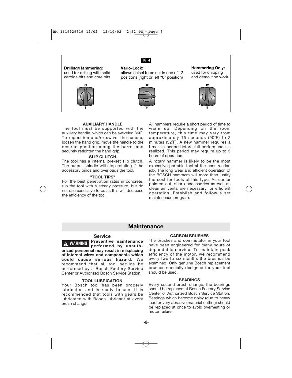 Maintenance | Bosch 11247 User Manual | Page 8 / 28