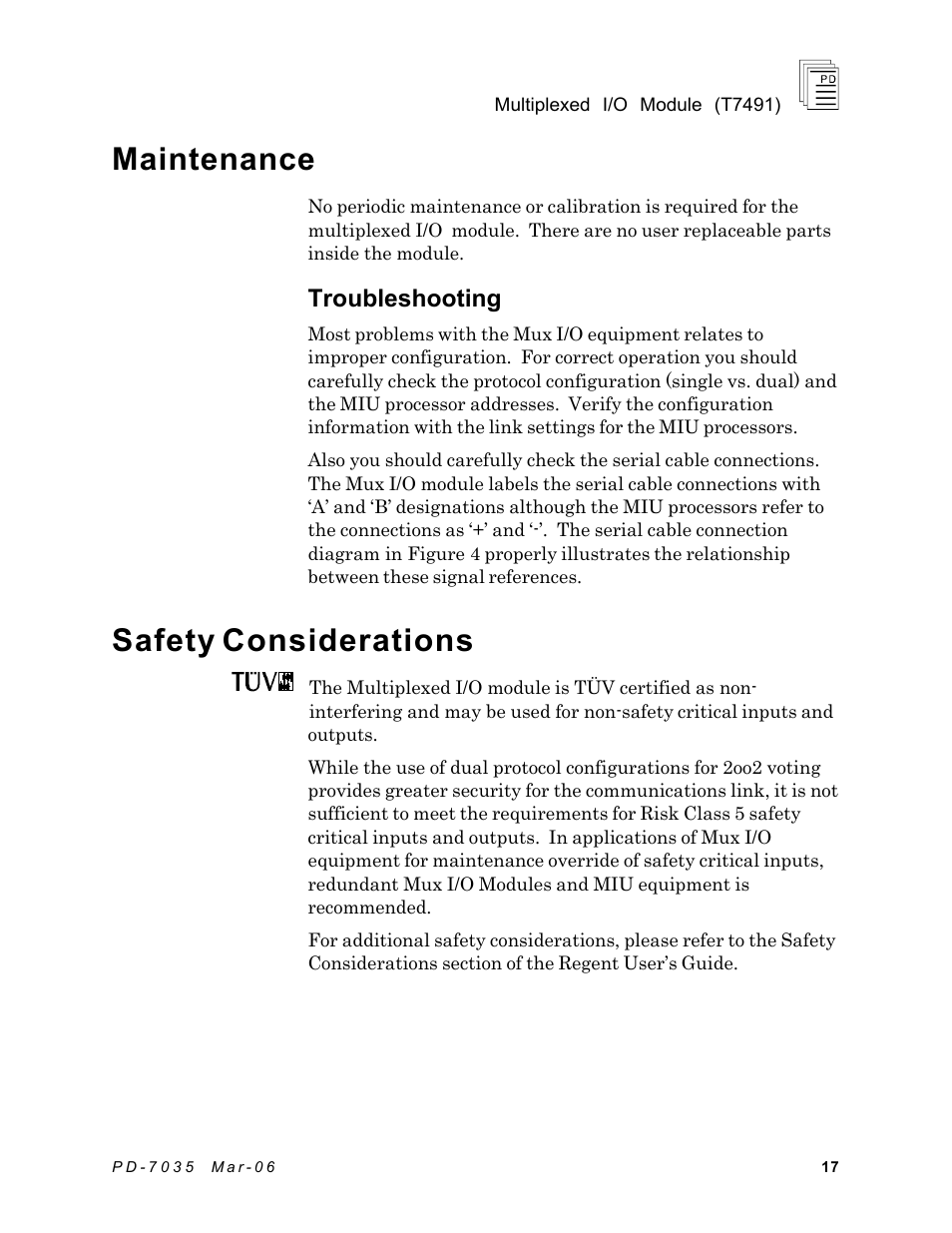 Maintenance, Safety considerations, Troubleshooting | Rockwell Automation T7491 ICS Regent+Plus Mixed I/O Modules User Manual | Page 17 / 19