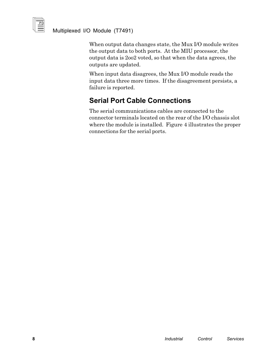 Serial port cable connections | Rockwell Automation T7491 ICS Regent+Plus Mixed I/O Modules User Manual | Page 8 / 19