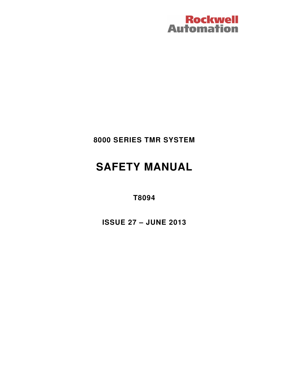 Rockwell Automation T8094 8000 Series TMR System Safety Manual User Manual | 124 pages