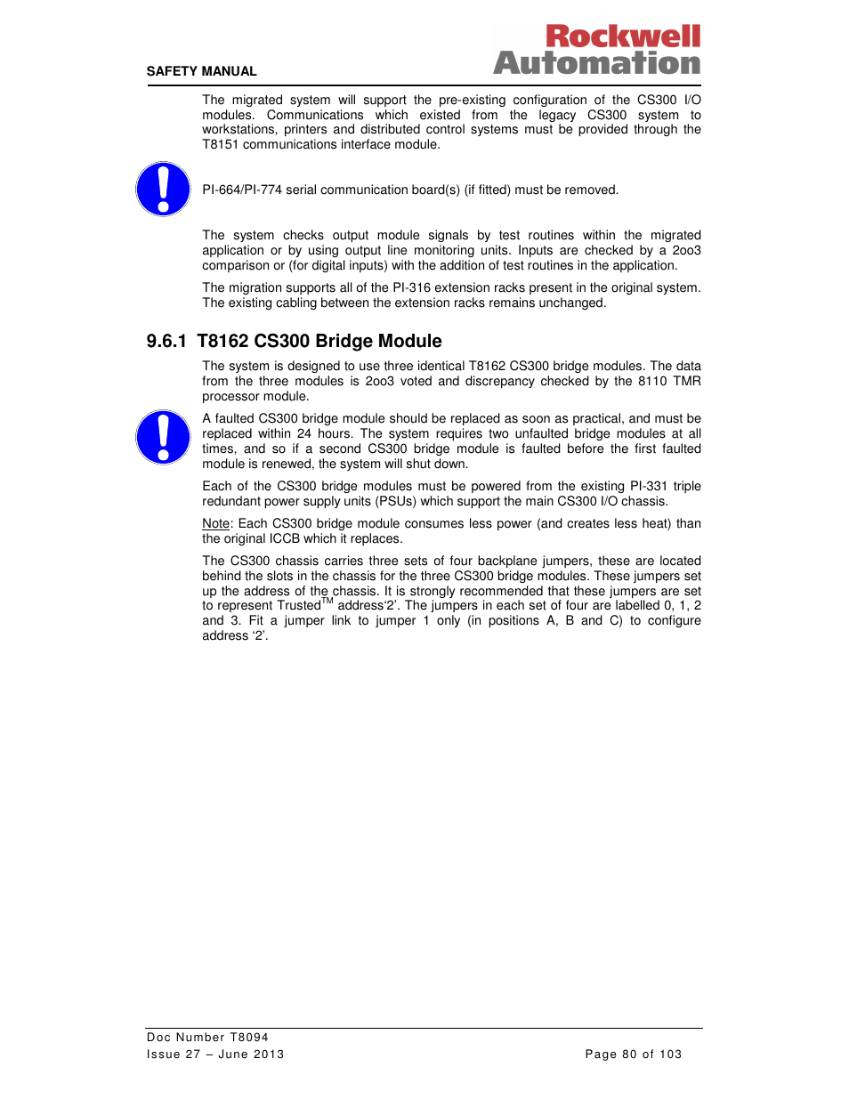 Rockwell Automation T8094 8000 Series TMR System Safety Manual User Manual | Page 101 / 124