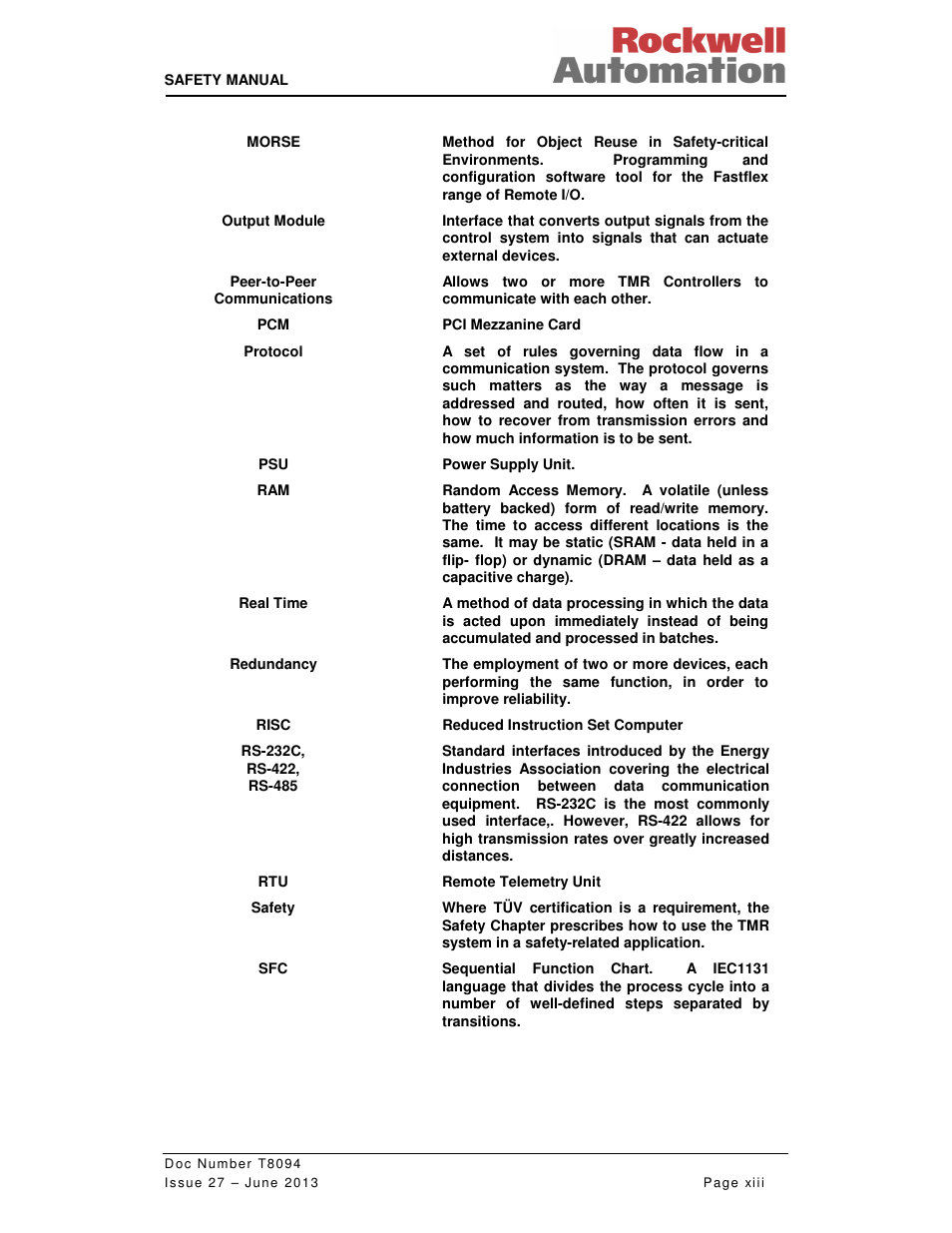 Rockwell Automation T8094 8000 Series TMR System Safety Manual User Manual | Page 13 / 124