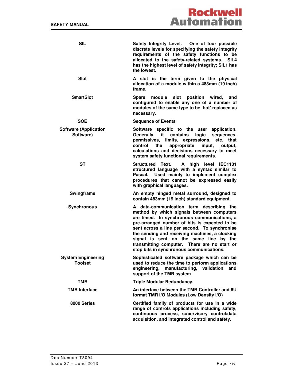 Rockwell Automation T8094 8000 Series TMR System Safety Manual User Manual | Page 14 / 124