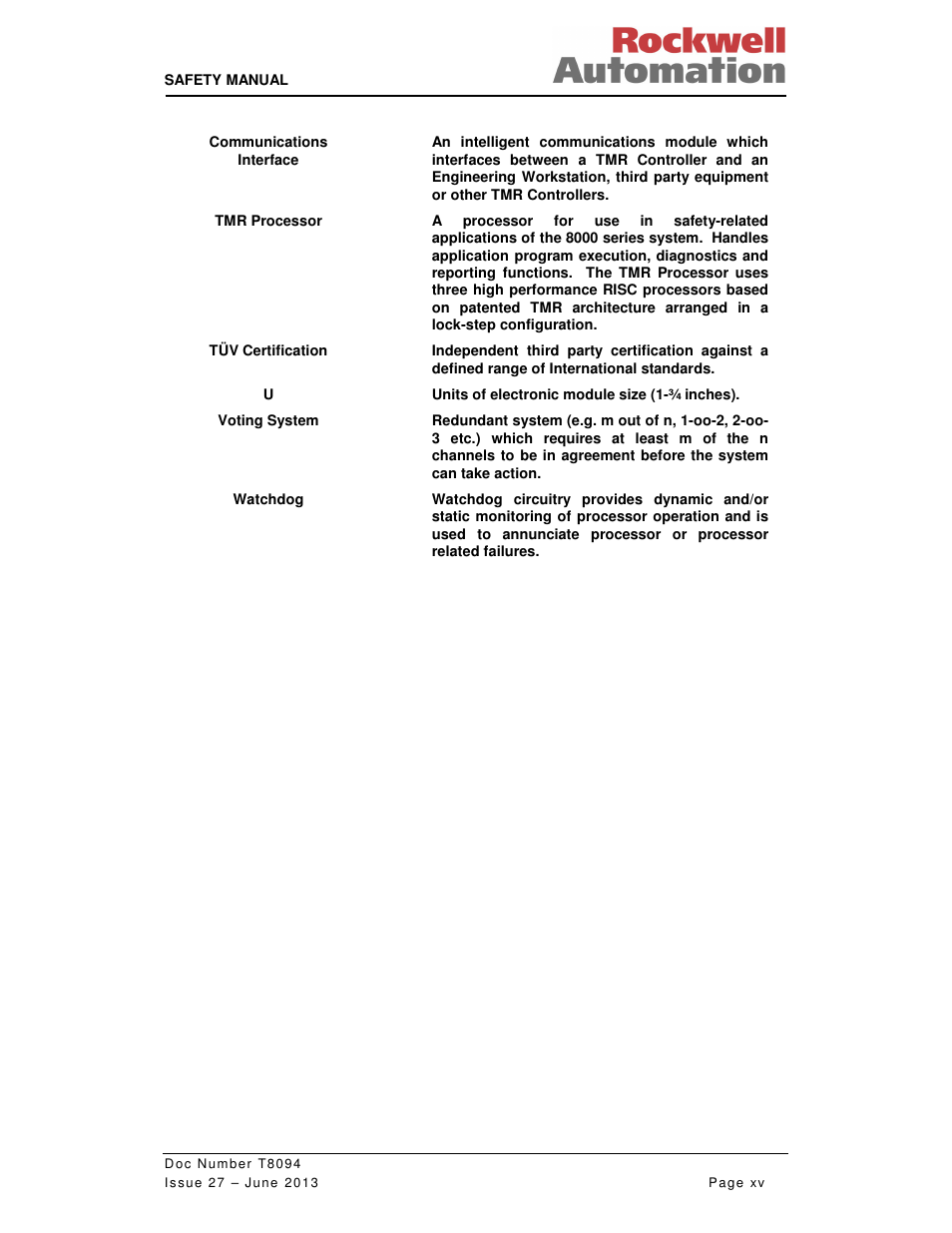 Rockwell Automation T8094 8000 Series TMR System Safety Manual User Manual | Page 15 / 124