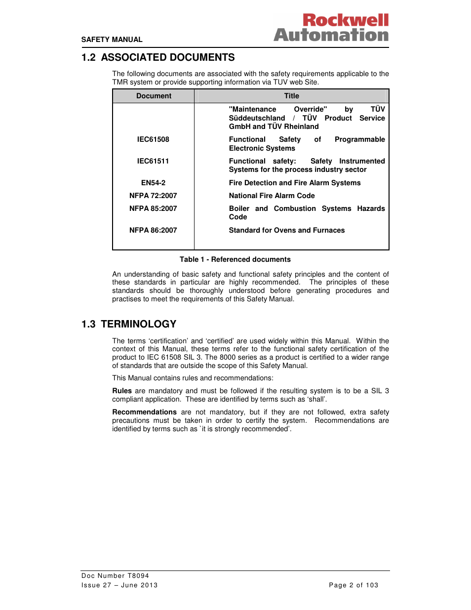 2 associated documents, 3 terminology | Rockwell Automation T8094 8000 Series TMR System Safety Manual User Manual | Page 23 / 124