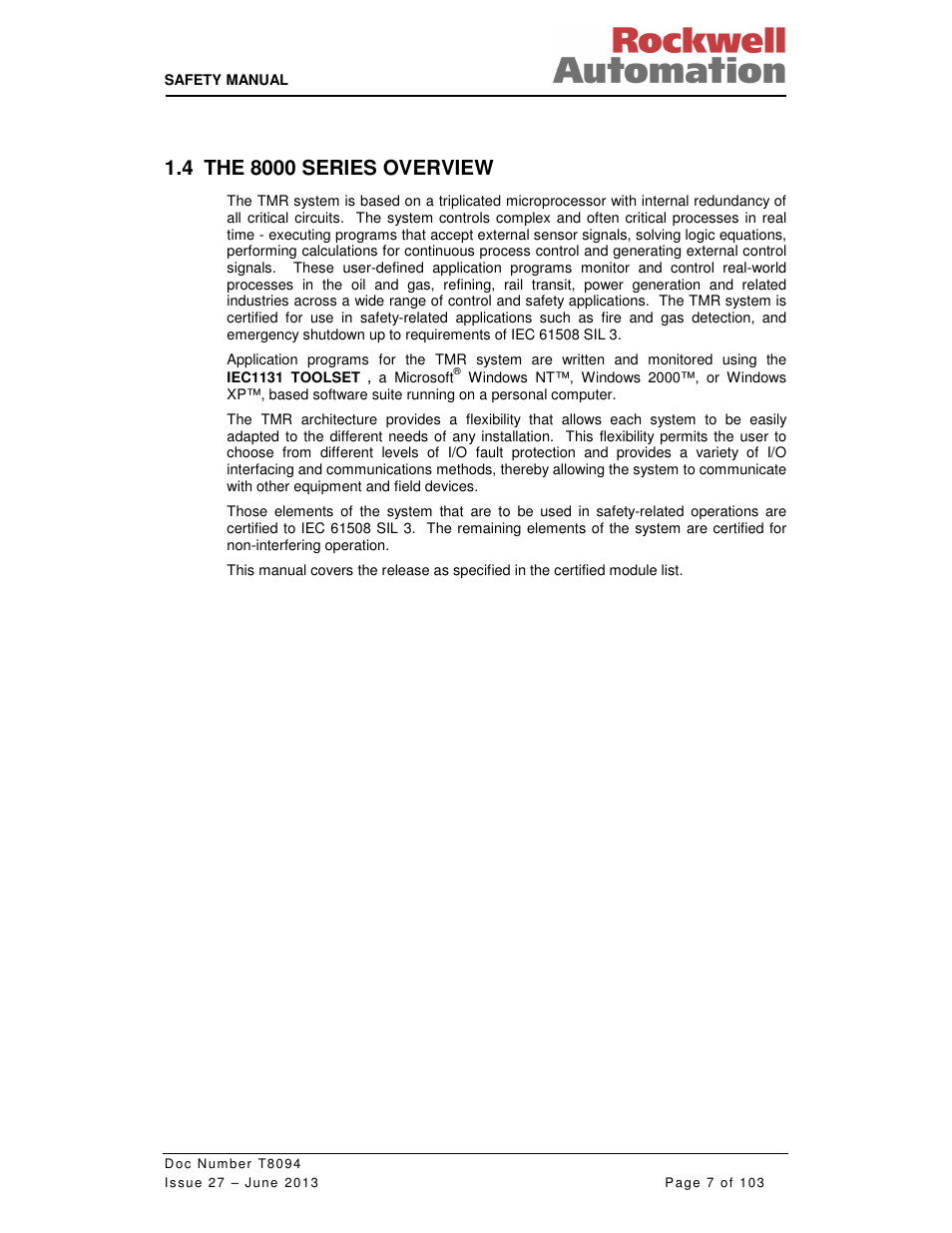 Rockwell Automation T8094 8000 Series TMR System Safety Manual User Manual | Page 28 / 124