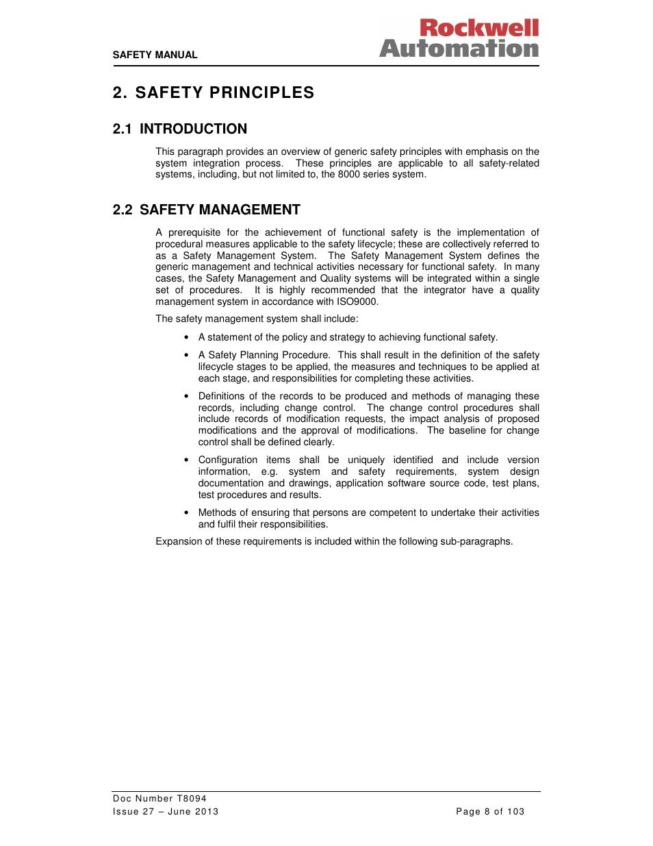 Safety principles, 1 introduction, 2 safety management | Rockwell Automation T8094 8000 Series TMR System Safety Manual User Manual | Page 29 / 124