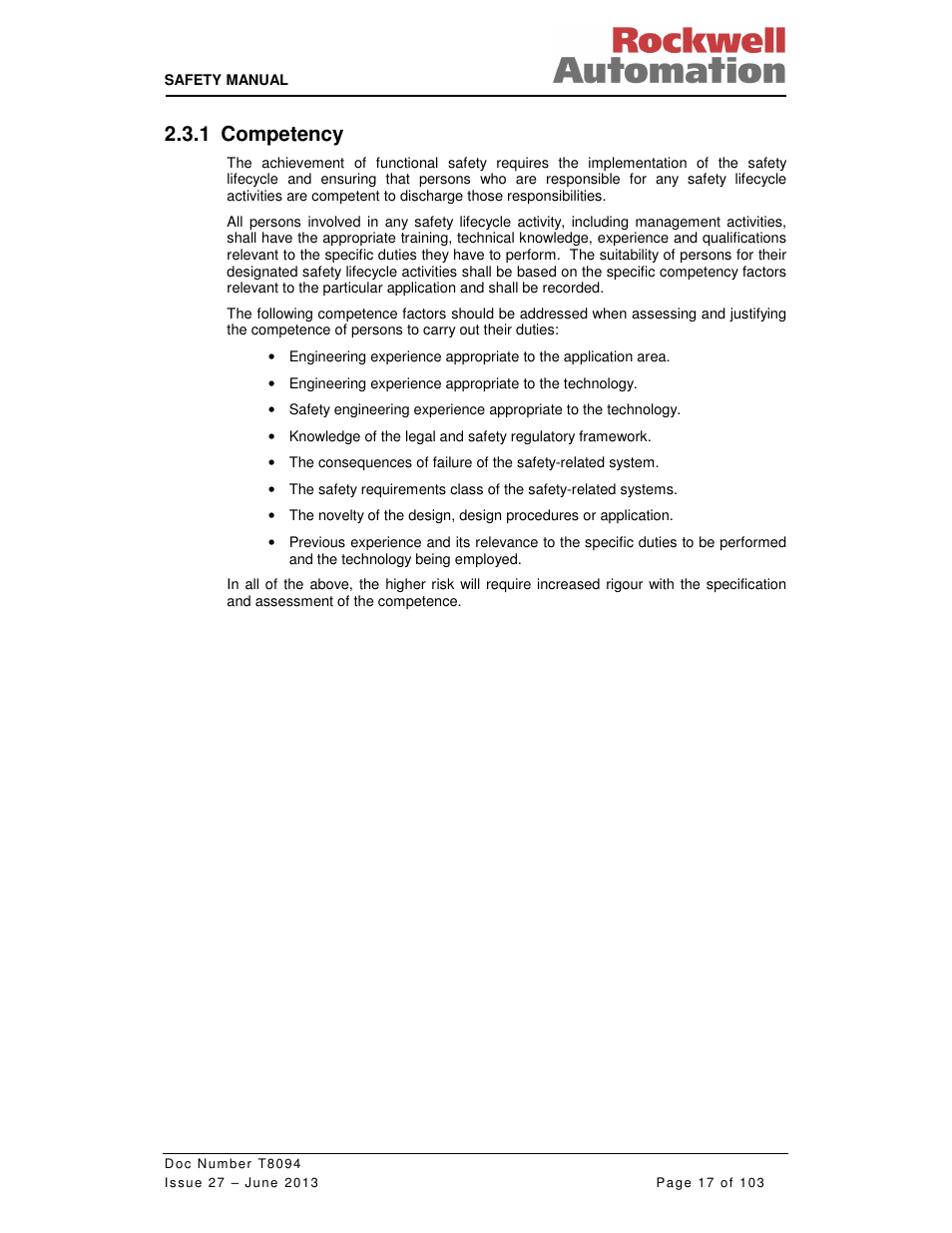 1 competency | Rockwell Automation T8094 8000 Series TMR System Safety Manual User Manual | Page 38 / 124