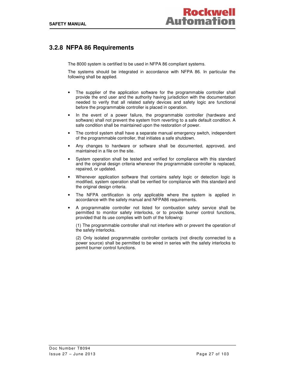 8 nfpa 86 requirements | Rockwell Automation T8094 8000 Series TMR System Safety Manual User Manual | Page 48 / 124