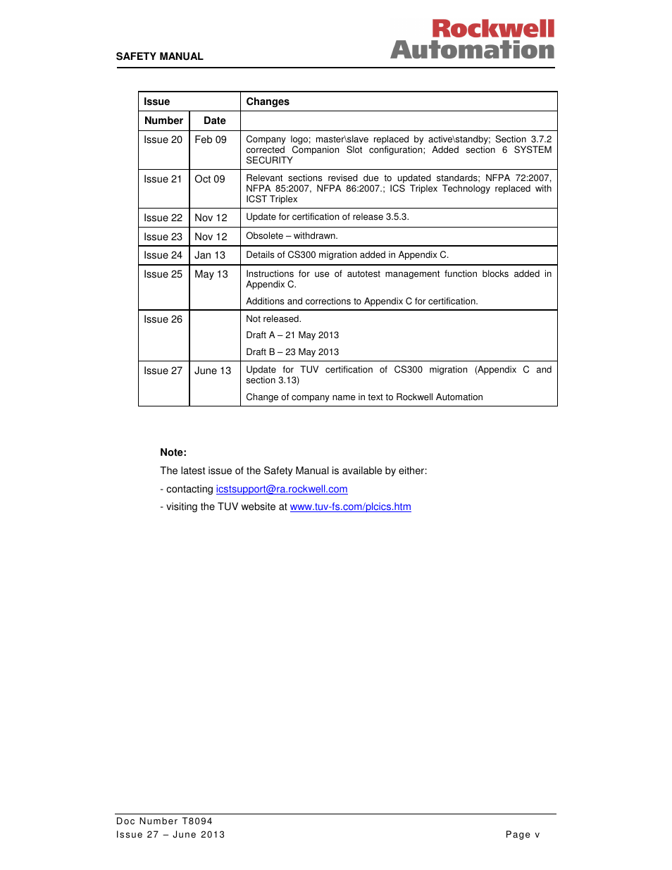 Rockwell Automation T8094 8000 Series TMR System Safety Manual User Manual | Page 5 / 124
