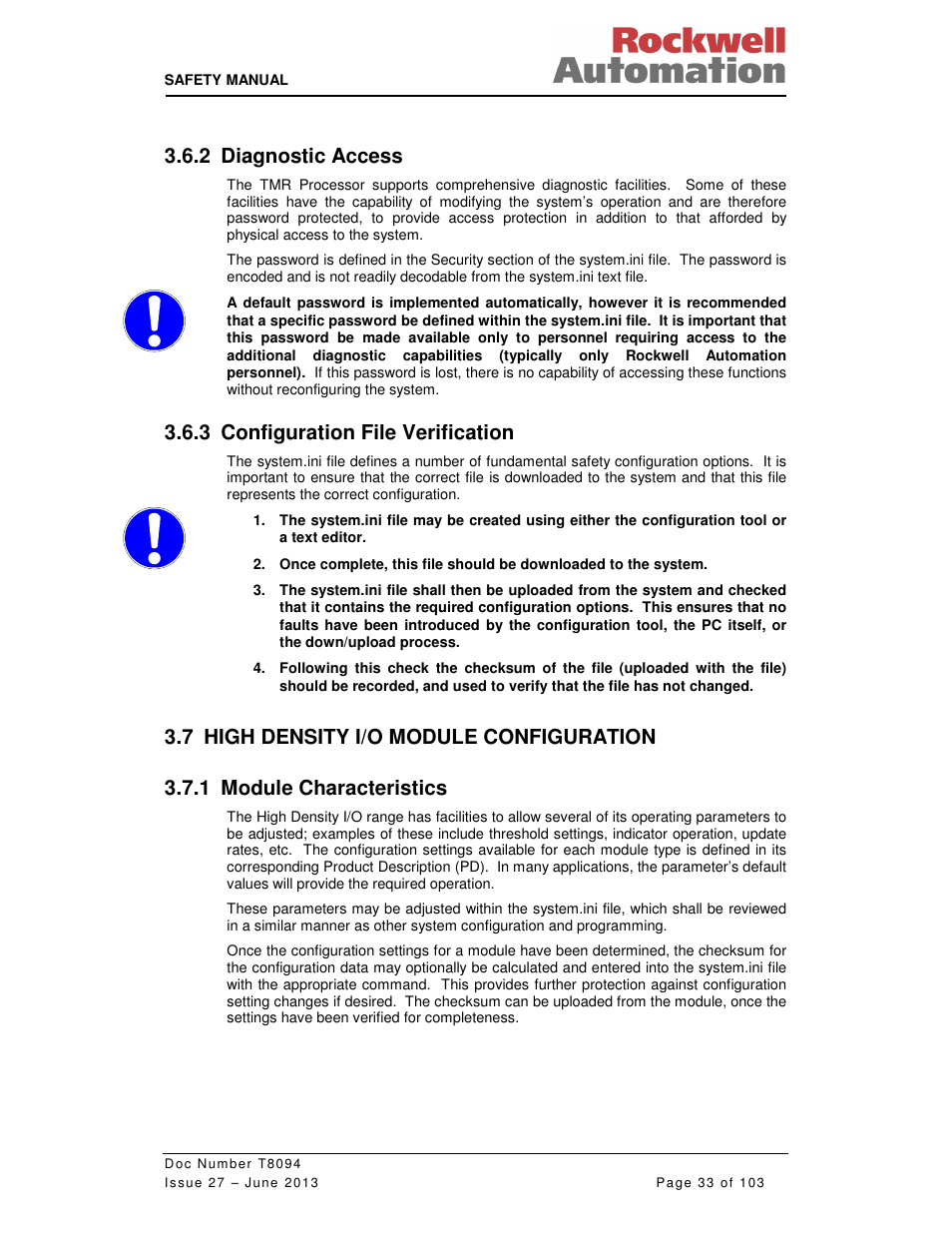 2 diagnostic access, 3 configuration file verification | Rockwell Automation T8094 8000 Series TMR System Safety Manual User Manual | Page 54 / 124