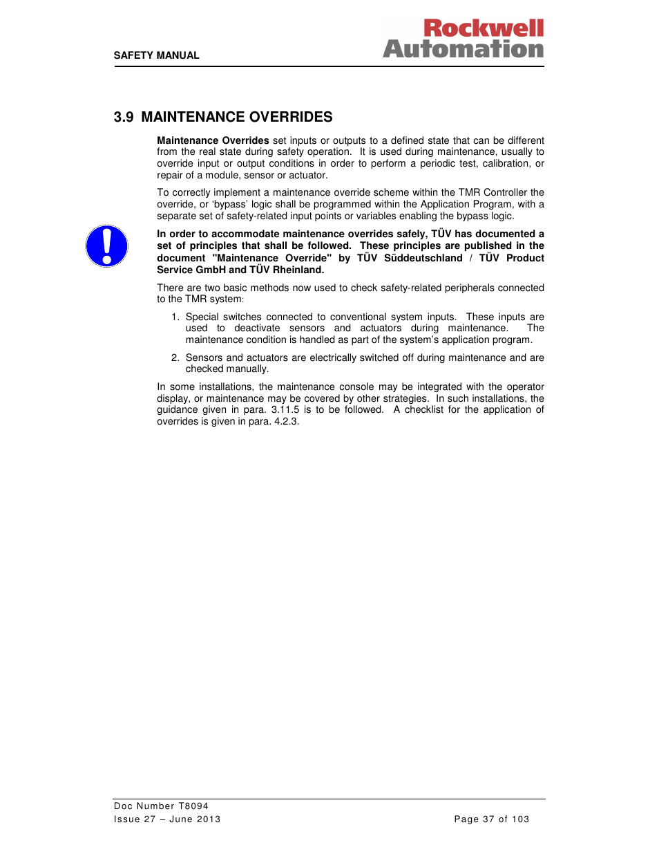 9 maintenance overrides | Rockwell Automation T8094 8000 Series TMR System Safety Manual User Manual | Page 58 / 124