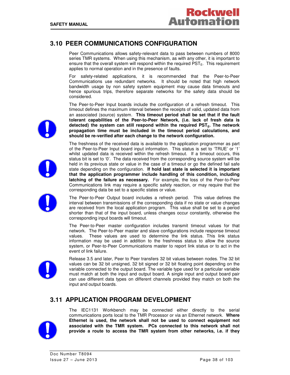 10 peer communications configuration, 11 application program development | Rockwell Automation T8094 8000 Series TMR System Safety Manual User Manual | Page 59 / 124