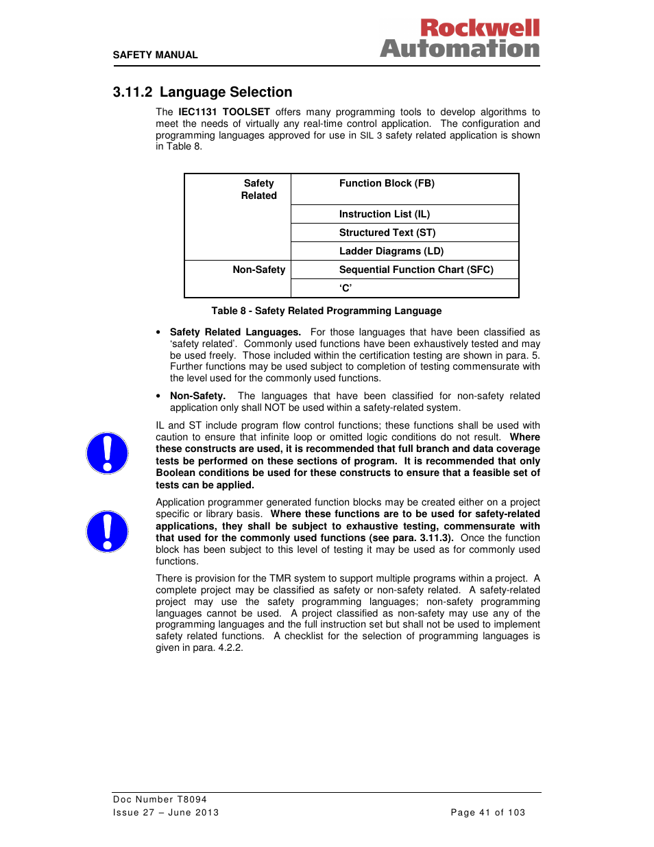 2 language selection | Rockwell Automation T8094 8000 Series TMR System Safety Manual User Manual | Page 62 / 124