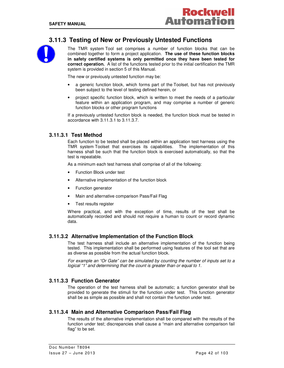 3 testing of new or previously untested functions | Rockwell Automation T8094 8000 Series TMR System Safety Manual User Manual | Page 63 / 124