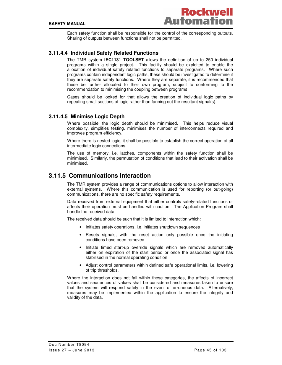 5 communications interaction | Rockwell Automation T8094 8000 Series TMR System Safety Manual User Manual | Page 66 / 124