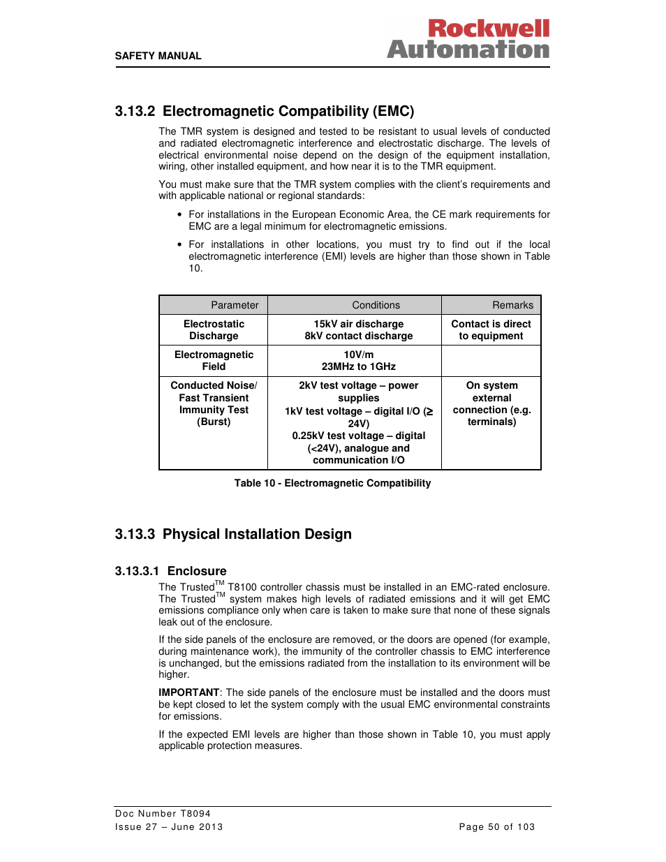 2 electromagnetic compatibility (emc), 3 physical installation design | Rockwell Automation T8094 8000 Series TMR System Safety Manual User Manual | Page 71 / 124