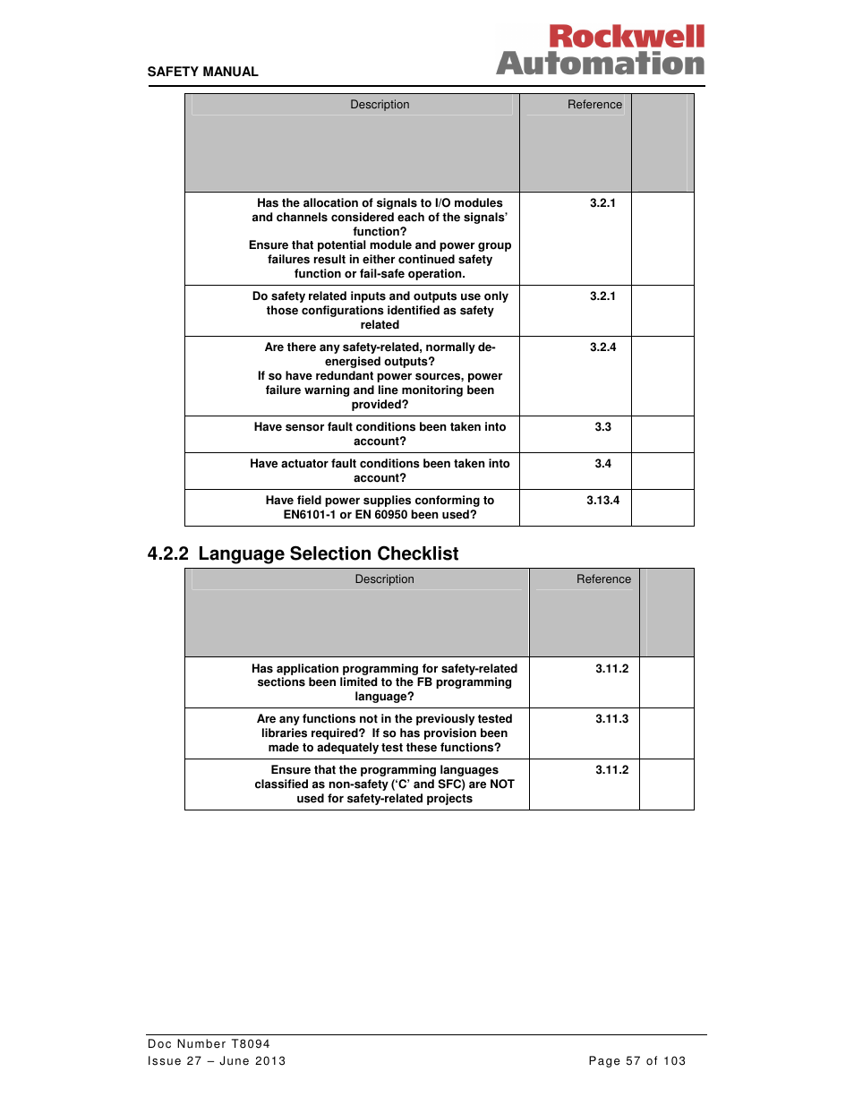 2 language selection checklist | Rockwell Automation T8094 8000 Series TMR System Safety Manual User Manual | Page 78 / 124