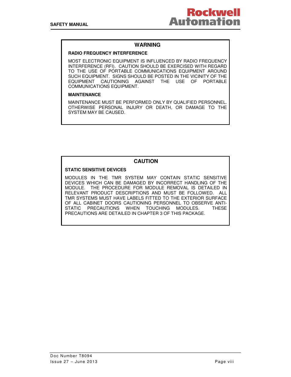 Rockwell Automation T8094 8000 Series TMR System Safety Manual User Manual | Page 8 / 124