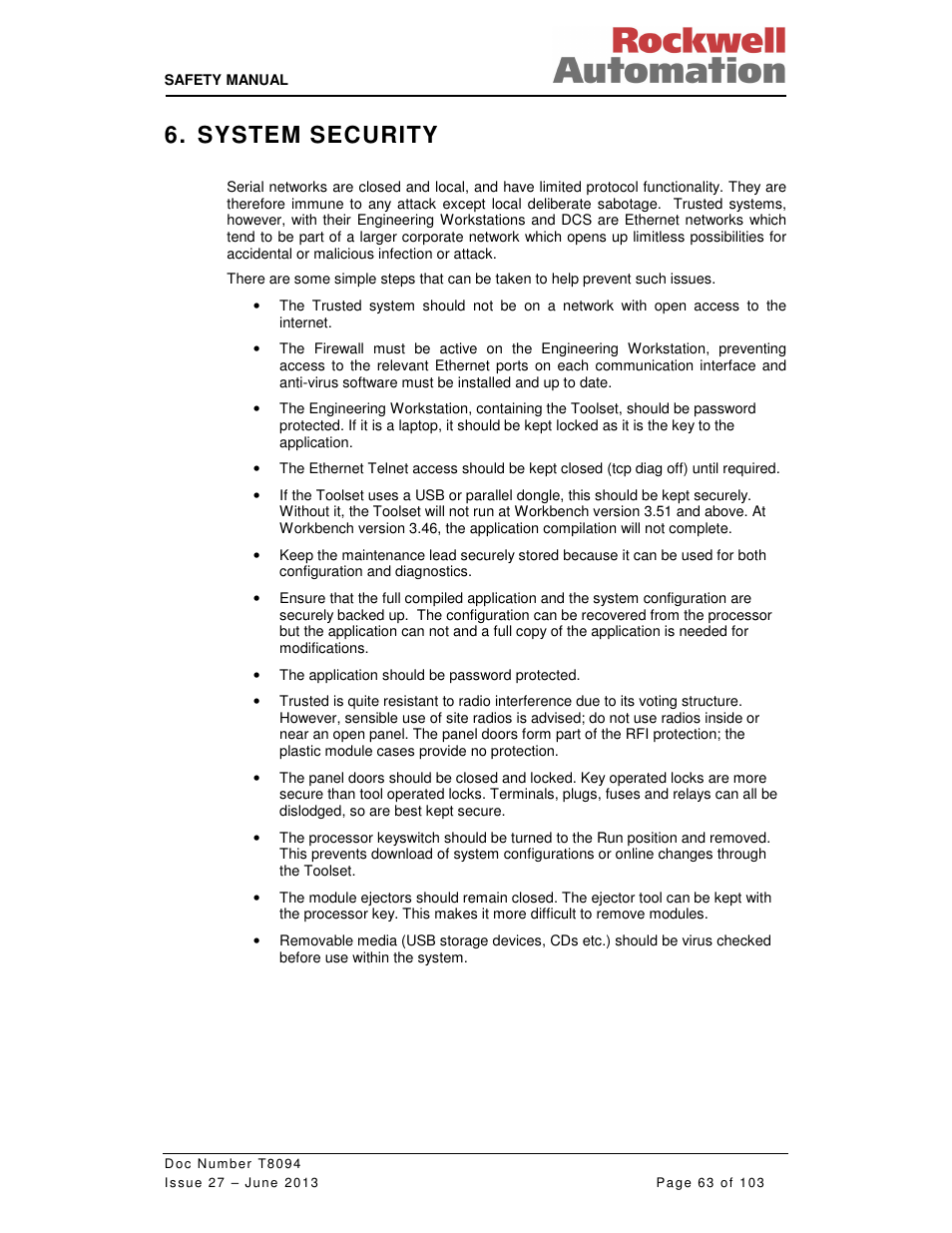 System security | Rockwell Automation T8094 8000 Series TMR System Safety Manual User Manual | Page 84 / 124