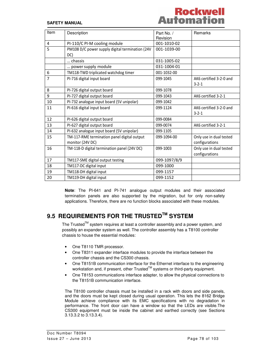 5 requirements for the trusted, System | Rockwell Automation T8094 8000 Series TMR System Safety Manual User Manual | Page 99 / 124