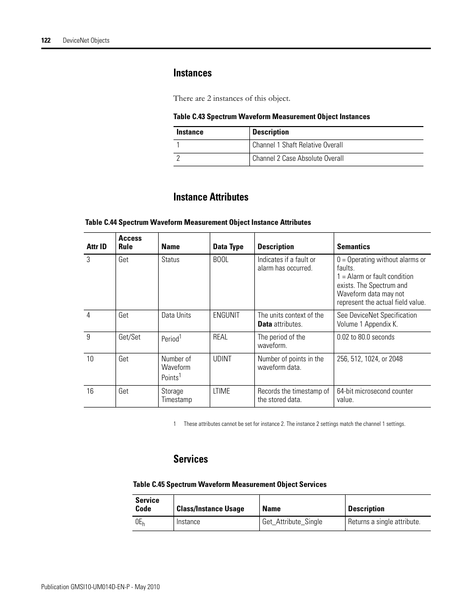 Instances, Instance attributes, Services | Instances instance attributes services | Rockwell Automation 1440-VLF02-01RA XM-121 Absolute Shaft Module User Manual | Page 130 / 158