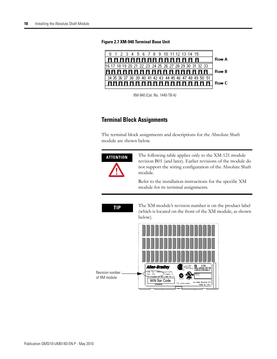 Terminal block assignments | Rockwell Automation 1440-VLF02-01RA XM-121 Absolute Shaft Module User Manual | Page 26 / 158