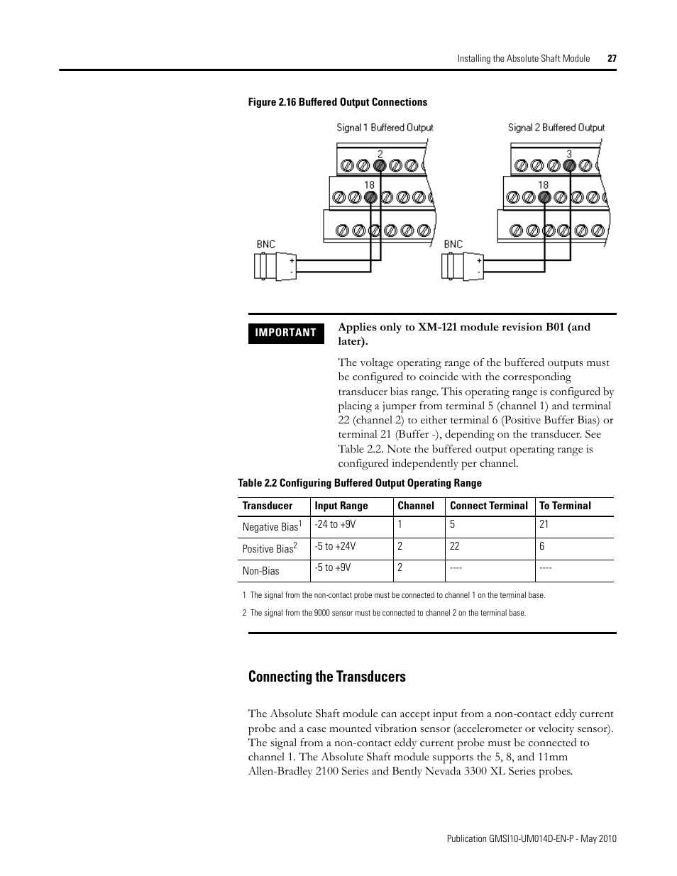 Connecting the transducers | Rockwell Automation 1440-VLF02-01RA XM-121 Absolute Shaft Module User Manual | Page 35 / 158