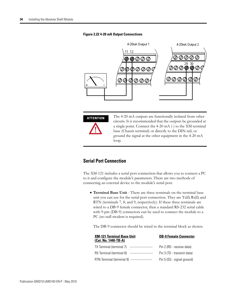 Serial port connection | Rockwell Automation 1440-VLF02-01RA XM-121 Absolute Shaft Module User Manual | Page 42 / 158