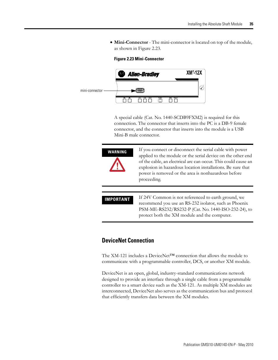 Devicenet connection | Rockwell Automation 1440-VLF02-01RA XM-121 Absolute Shaft Module User Manual | Page 43 / 158