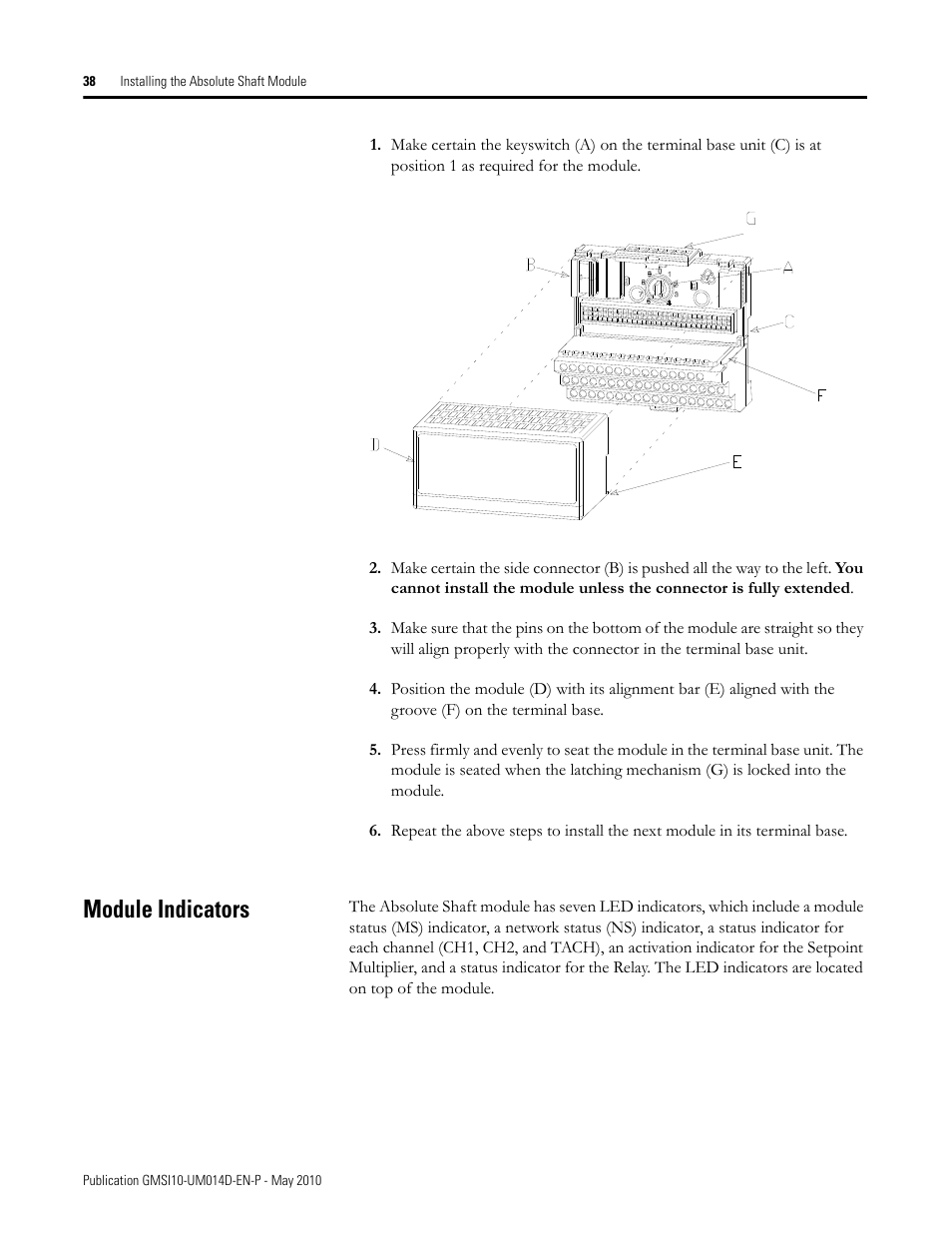 Module indicators | Rockwell Automation 1440-VLF02-01RA XM-121 Absolute Shaft Module User Manual | Page 46 / 158