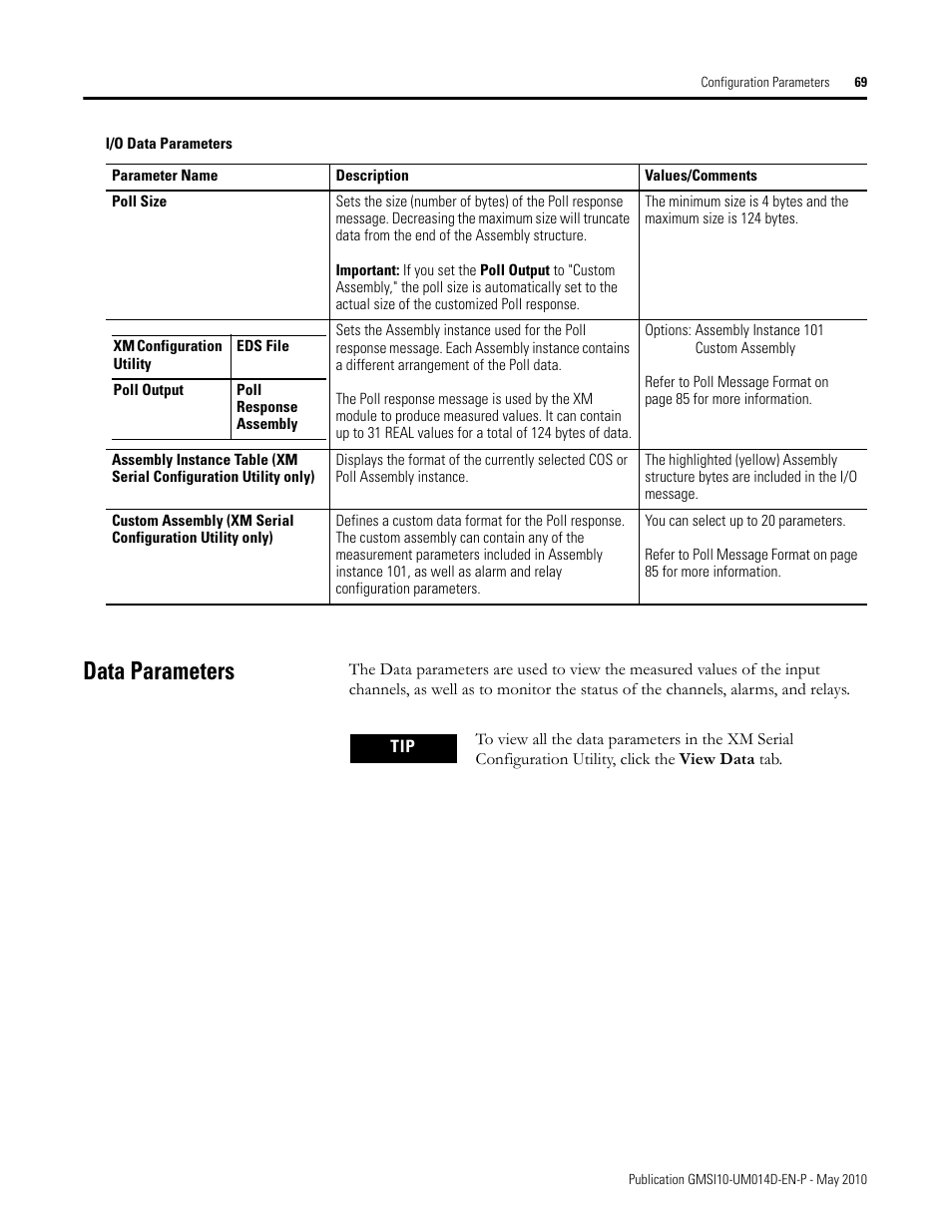 Data parameters | Rockwell Automation 1440-VLF02-01RA XM-121 Absolute Shaft Module User Manual | Page 77 / 158