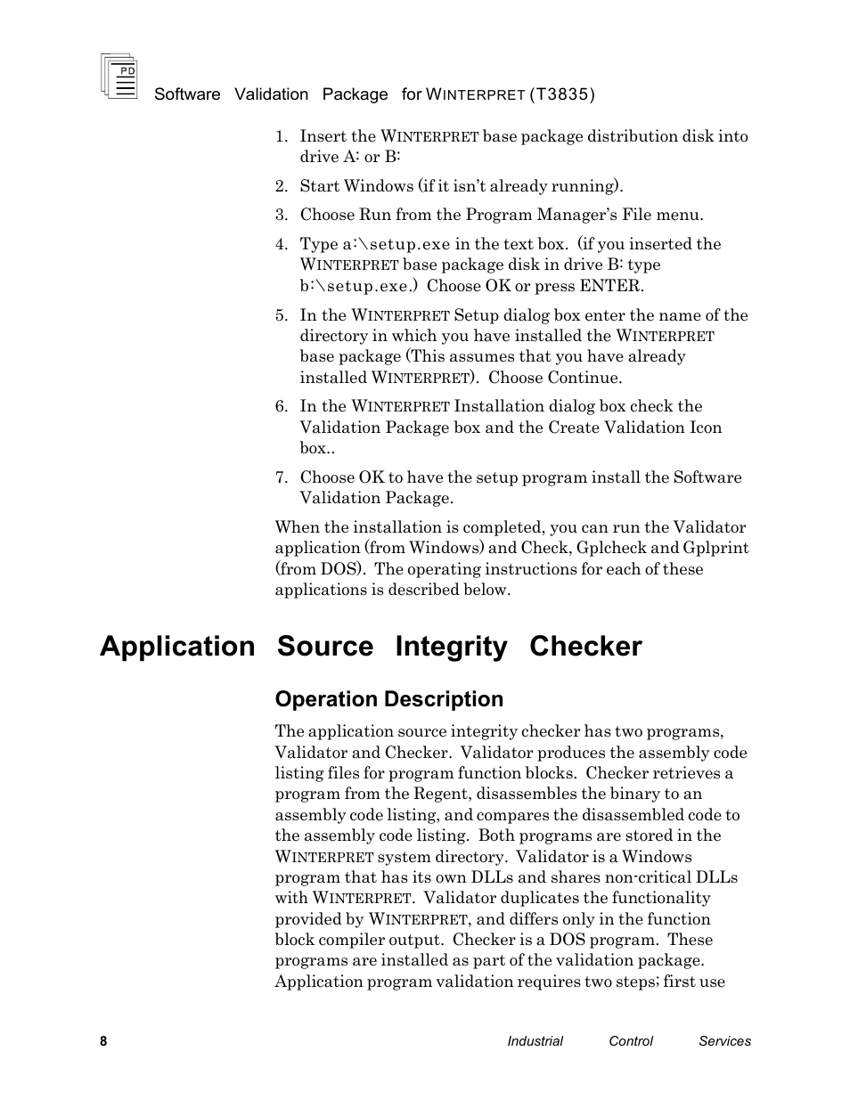 Application source integrity checker, Operation description | Rockwell Automation T3835 ICS Regent Software Validation Package for Winterpret User Manual | Page 8 / 14