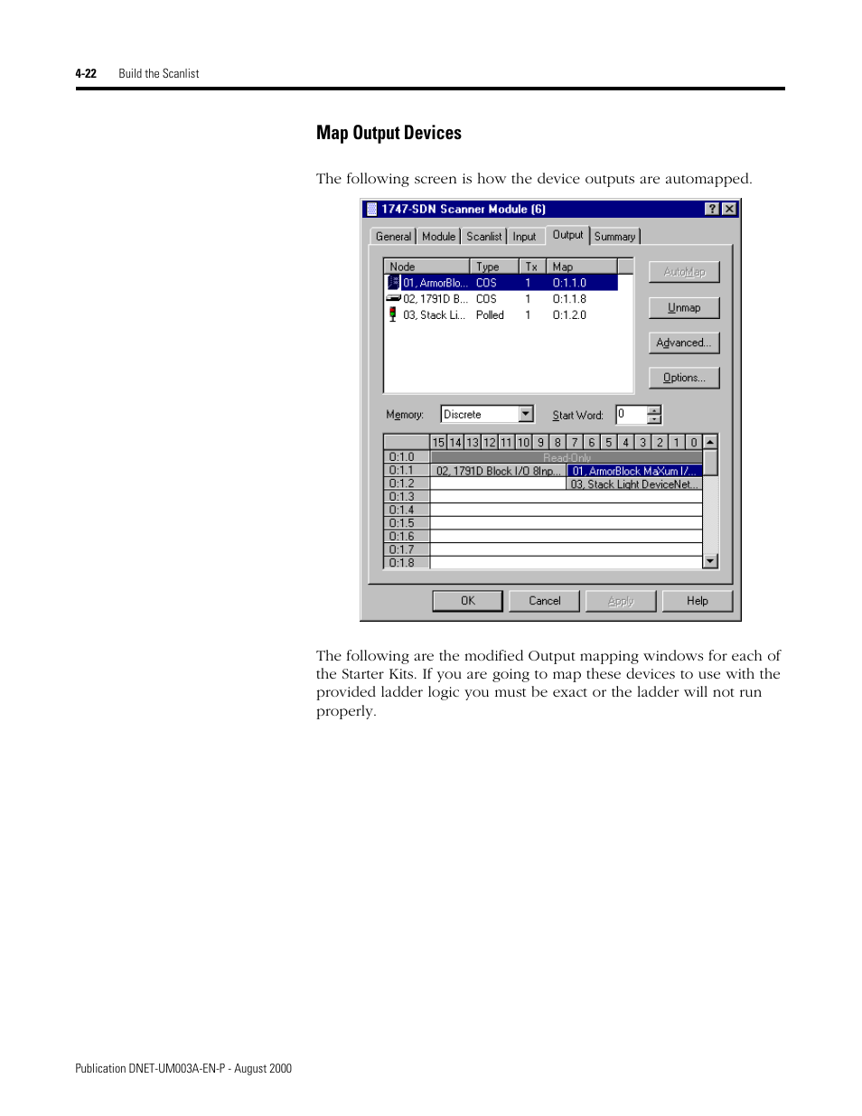 Map output devices -22, Map output devices | Rockwell Automation 1787-GEN2SKIT, -2, -3, -4, -5, -6, -7 DeviceNet Starter Kit User Manual User Manual | Page 118 / 142