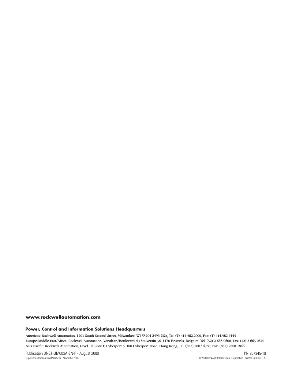 Back cover | Rockwell Automation 1787-GEN2SKIT, -2, -3, -4, -5, -6, -7 DeviceNet Starter Kit User Manual User Manual | Page 142 / 142