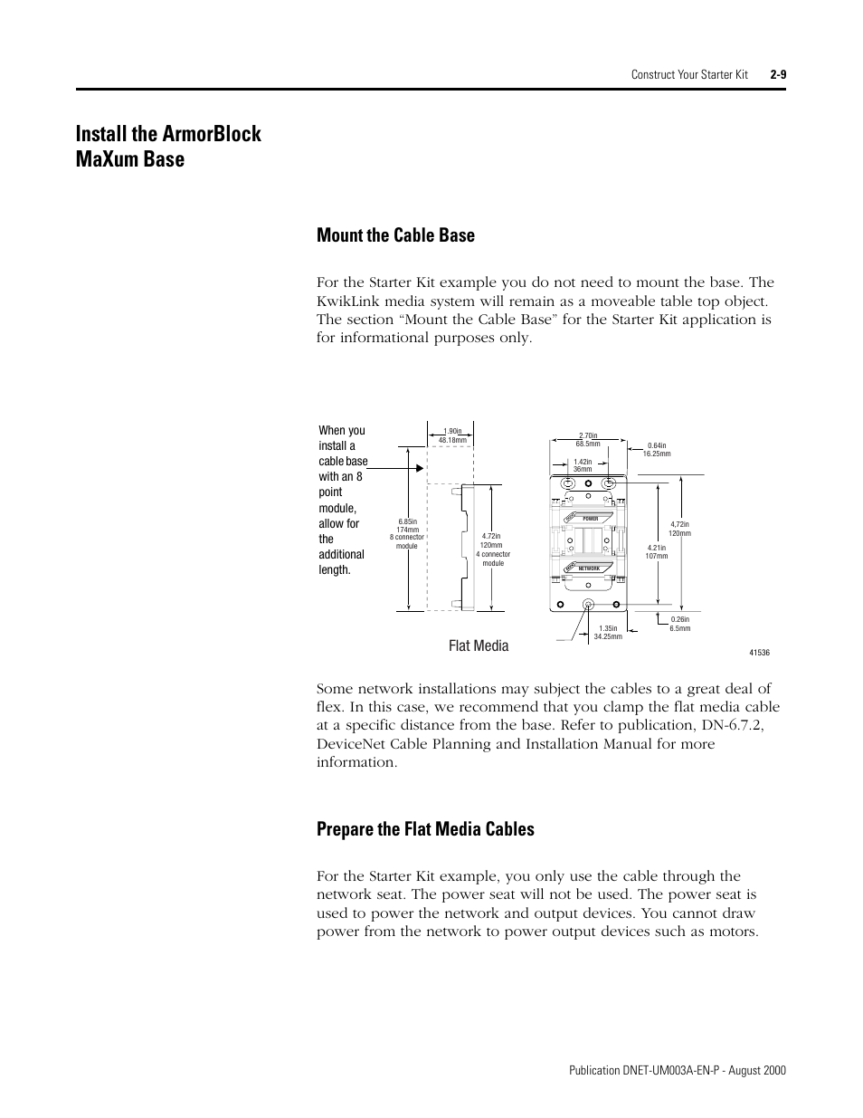 Install the armorblock maxum base, Install the armorblock maxum base -9, Mount the cable base | Prepare the flat media cables | Rockwell Automation 1787-GEN2SKIT, -2, -3, -4, -5, -6, -7 DeviceNet Starter Kit User Manual User Manual | Page 31 / 142