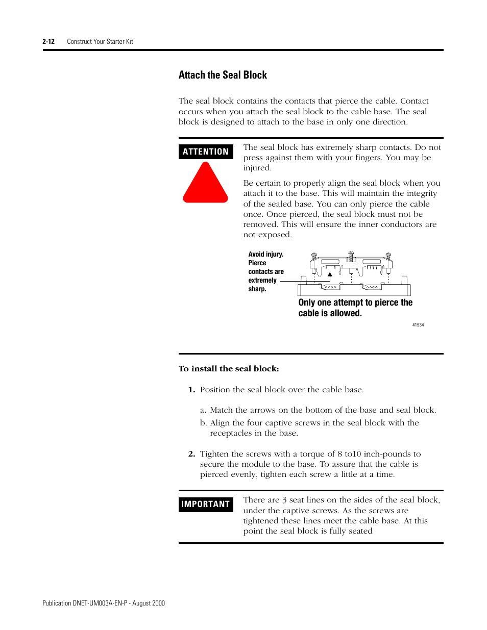 Attach the seal block -12 | Rockwell Automation 1787-GEN2SKIT, -2, -3, -4, -5, -6, -7 DeviceNet Starter Kit User Manual User Manual | Page 34 / 142