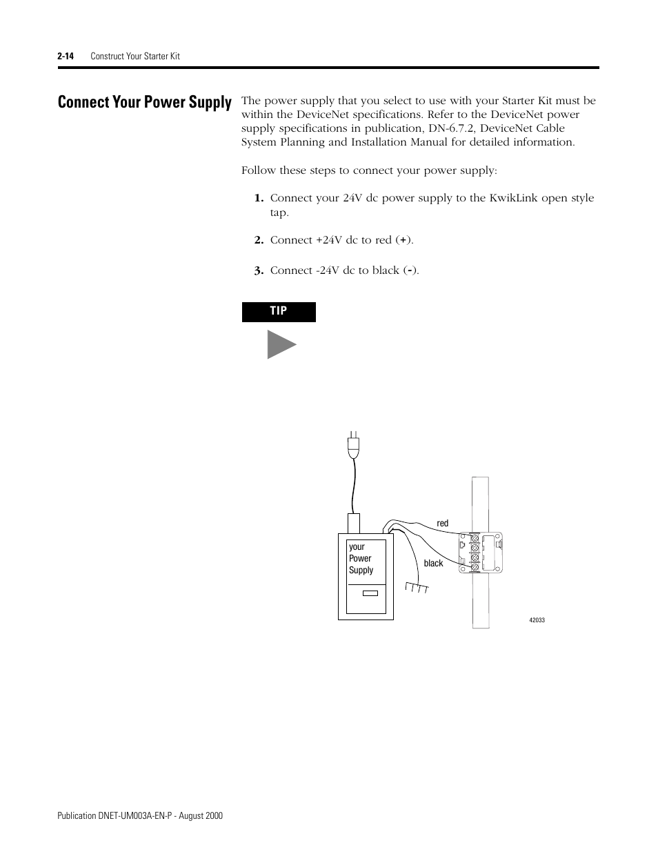 Connect your power supply, Connect your power supply -14 | Rockwell Automation 1787-GEN2SKIT, -2, -3, -4, -5, -6, -7 DeviceNet Starter Kit User Manual User Manual | Page 36 / 142